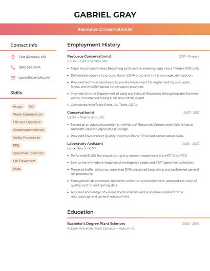 Resource Conservationist Resume