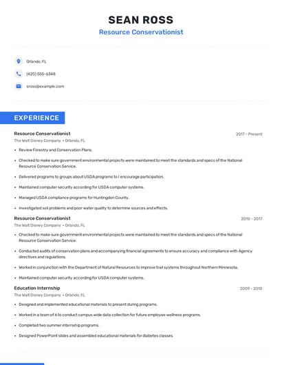 Resource Conservationist Resume