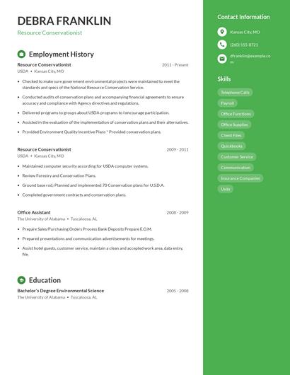 Resource Conservationist Resume