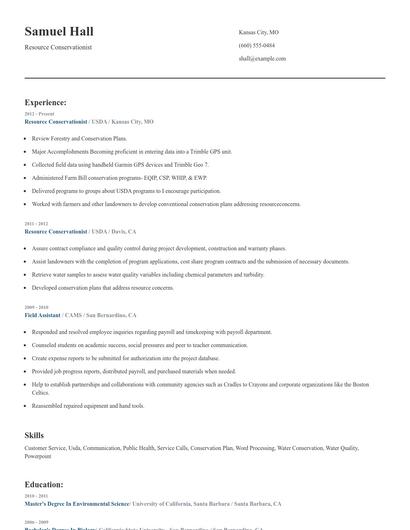 Resource Conservationist Resume