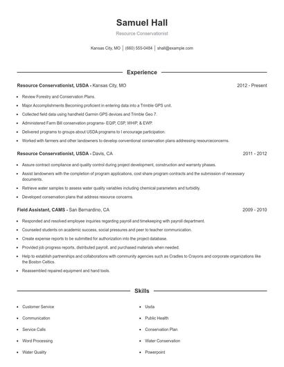 Resource Conservationist Resume