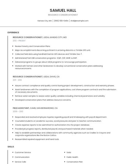 Resource Conservationist Resume