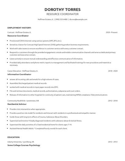 Resource Coordinator Resume