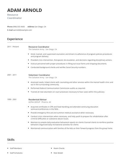 Resource Coordinator Resume