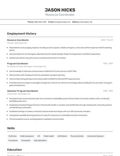 Resource Coordinator Resume