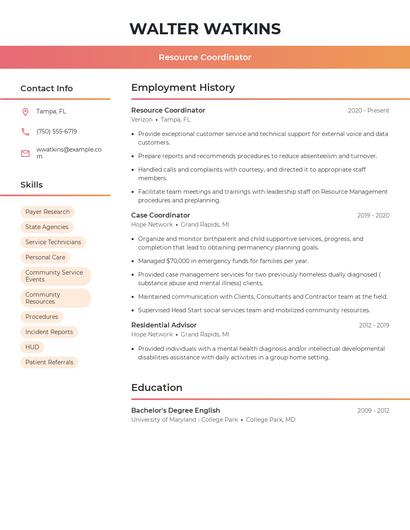 Resource Coordinator Resume