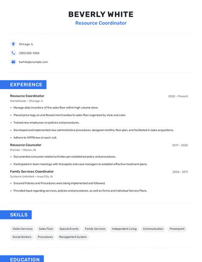Resource Coordinator Resume