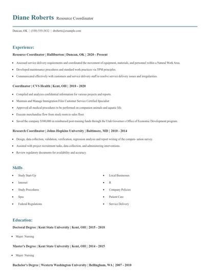 Resource Coordinator Resume