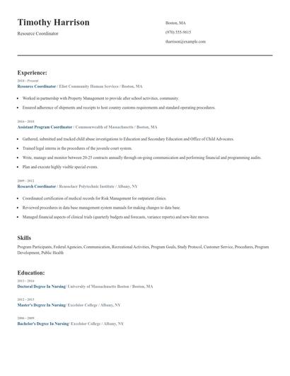Resource Coordinator Resume