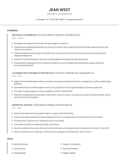 Resource Coordinator Resume