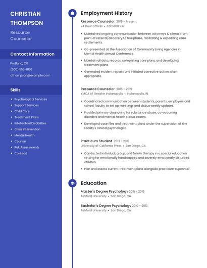 Resource Counselor Resume