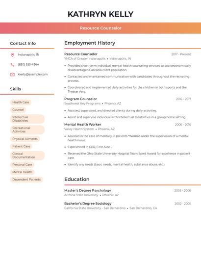 Resource Counselor Resume