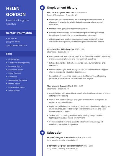 Resource Program Teacher Resume