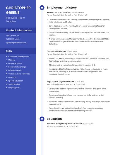 Resource Room Teacher Resume