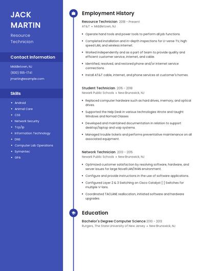 Resource Technician Resume