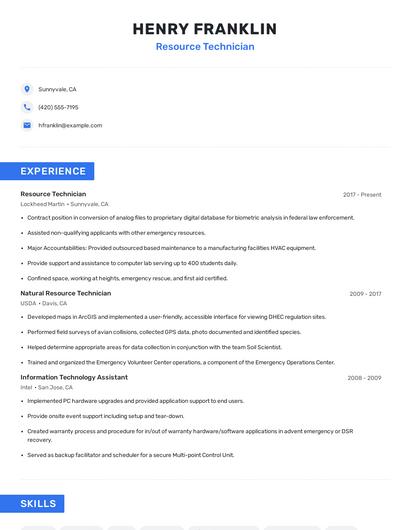 Resource Technician Resume