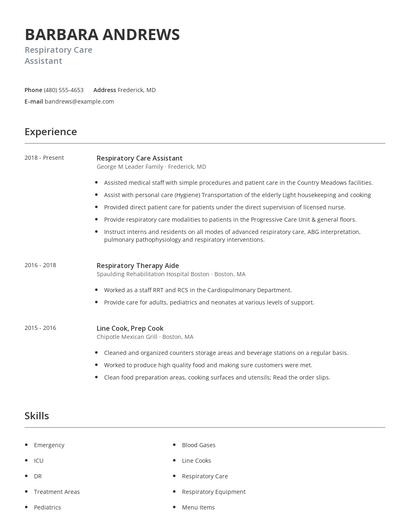 Respiratory Care Assistant Resume