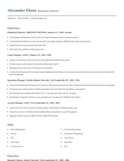 Respiratory Director Resume