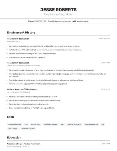 Respiratory Technician Resume