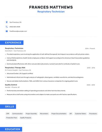 Respiratory Technician Resume