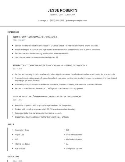 Respiratory Technician Resume