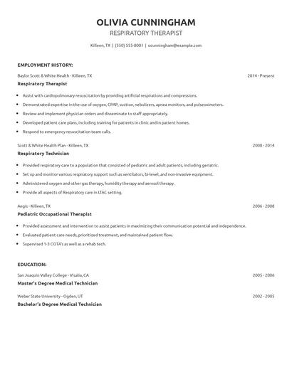 Respiratory Therapist Resume
