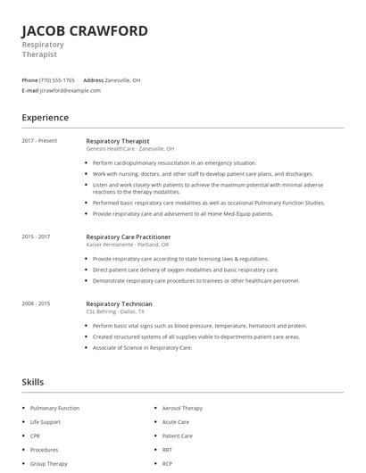 Respiratory Therapist Resume