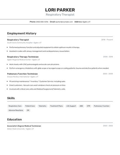 Respiratory Therapist Resume