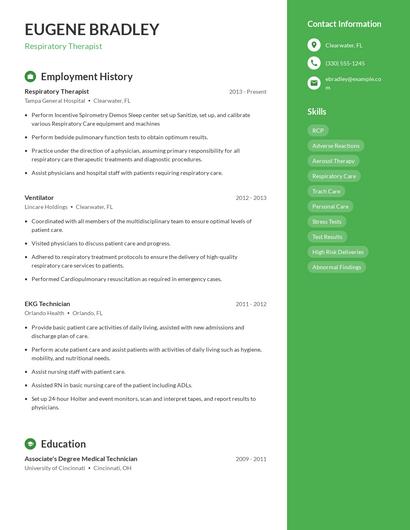 Respiratory Therapist Resume