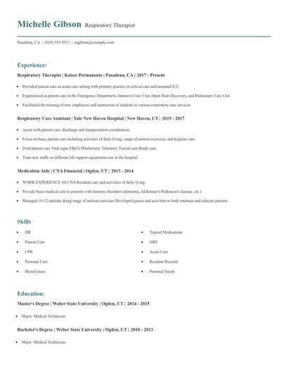 Respiratory Therapist Resume