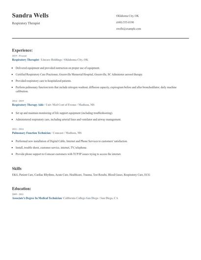 Respiratory Therapist Resume