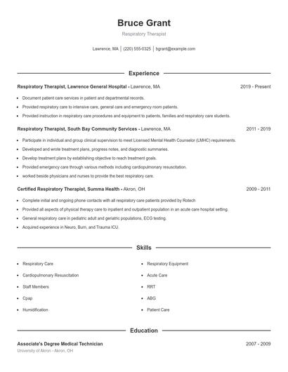 Respiratory Therapist Resume