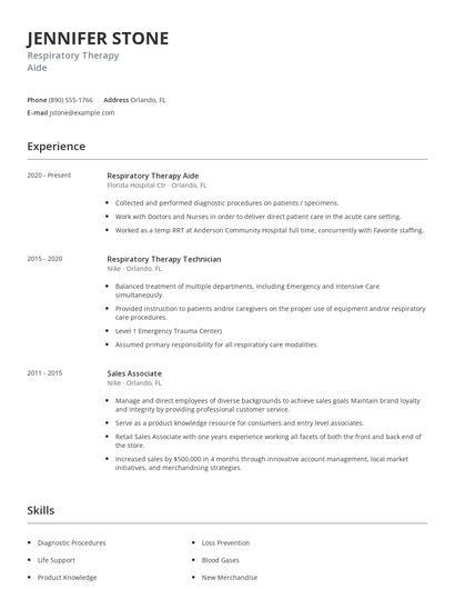 Respiratory Therapy Aide Resume