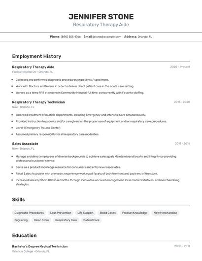 Respiratory Therapy Aide Resume