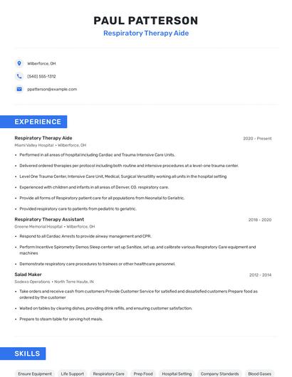 Respiratory Therapy Aide Resume