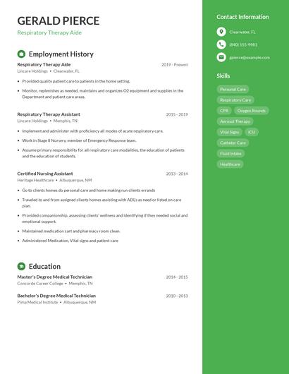 Respiratory Therapy Aide Resume