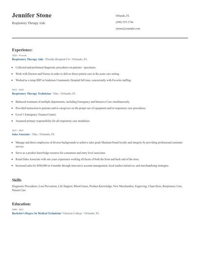 Respiratory Therapy Aide Resume