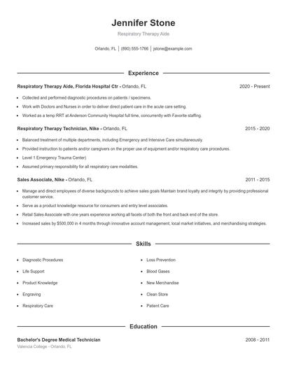 Respiratory Therapy Aide Resume