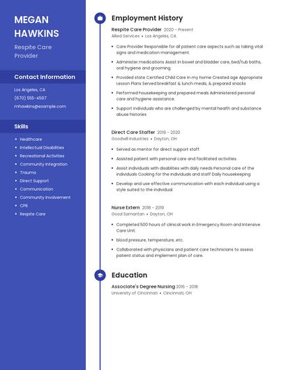 Respite Care Provider Resume