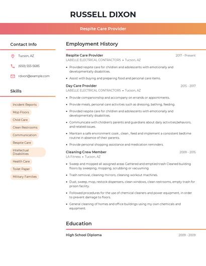 Respite Care Provider Resume