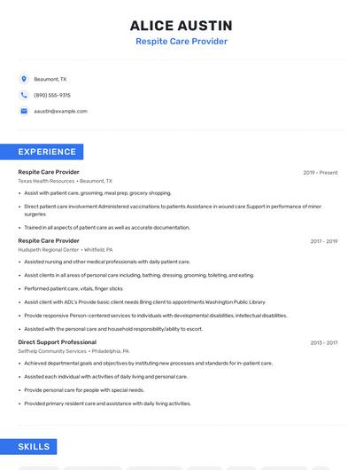 Respite Care Provider Resume