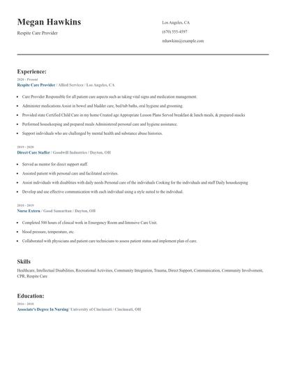 Respite Care Provider Resume