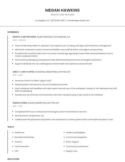 Respite Care Provider Resume