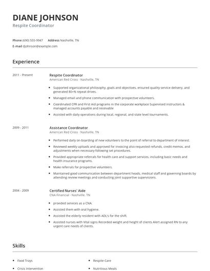 Respite Coordinator Resume