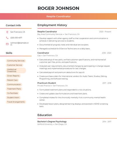 Respite Coordinator Resume