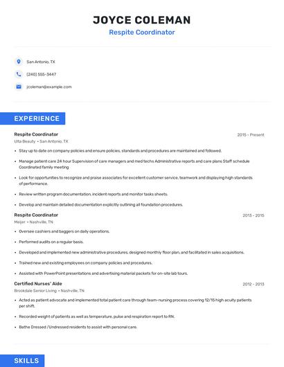 Respite Coordinator Resume