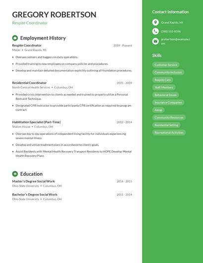 Respite Coordinator Resume