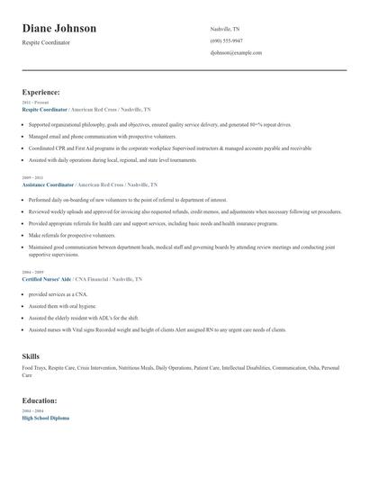Respite Coordinator Resume