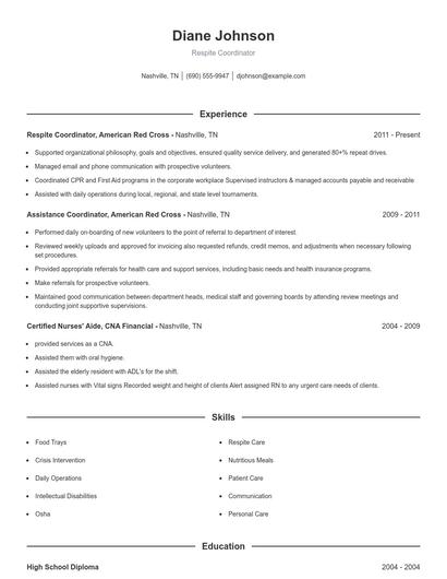 Respite Coordinator Resume