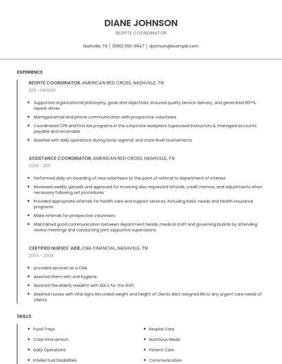 Respite Coordinator Resume